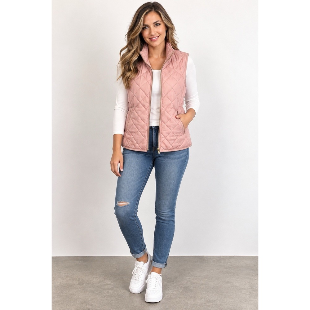 Old Navy Womens Large Pink Quilted Vest Lightweight Zip Up Puffer Jacket Pockets